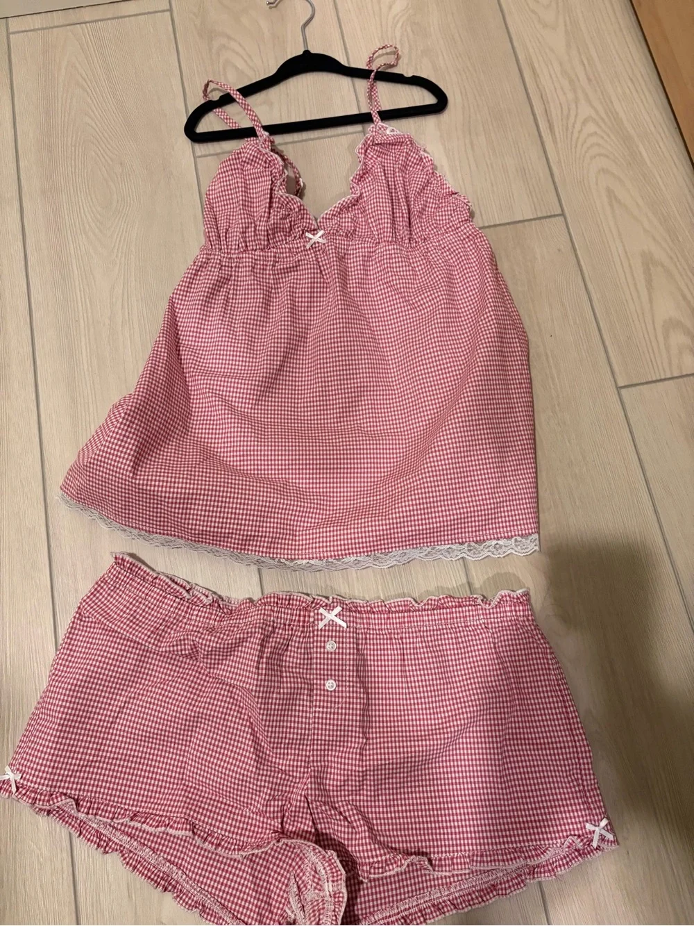 Brandy Melville Red Gingham Lace-Trim Pajama Set - Picture 1 of 6